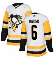 Men u2019s Pittsburgh Penguins 6 Marino White Authentic Stitched Hockey Jersey