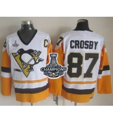 Penguins #87 Sidney Crosby White Black CCM Throwback 2017 Stanley Cup Finals Champions Stitched NHL Jersey