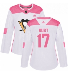 Womens Adidas Pittsburgh Penguins 17 Bryan Rust Authentic WhitePink Fashion NHL Jersey 