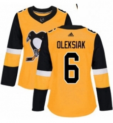 Womens Adidas Pittsburgh Penguins 6 Jamie Oleksiak Authentic Gold Alternate NHL Jerse