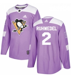 Youth Adidas Pittsburgh Penguins 2 Chad Ruhwedel Authentic Purple Fights Cancer Practice NHL Jersey 