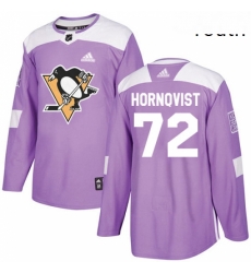 Youth Adidas Pittsburgh Penguins 72 Patric Hornqvist Authentic Purple Fights Cancer Practice NHL Jersey 