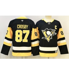 Youth Pittsburgh Penguins 87 Sidney Crosby Black 2024 25 Alternate Wich C Patch Stitched Hockey Jersey