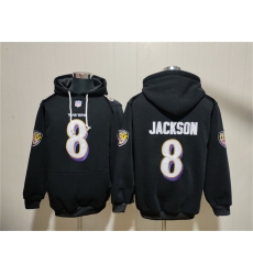 Men Baltimore Ravens 8 Lamar Jackson Black Pullover Hoodie