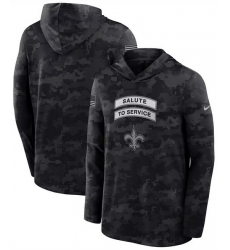Men New Orleans Saints Black 2026 Salute to Service Sideline Lightweight Hoodie Dri FIT Long Sleeve Top