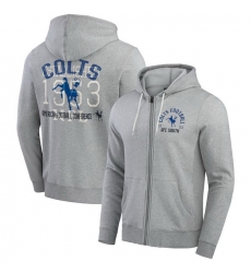 Men Indianapolis Colts Heather Gray Vintage Stripe Full Zip Hoodie