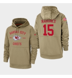 Mens Kansas City Chiefs 15 Patrick Mahomes 2019 Salute to Service Sideline Therma Pullover Hoodie Tan