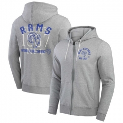 Men Los Angeles Rams Heather Gray Vintage Stripe Full Zip Hoodie