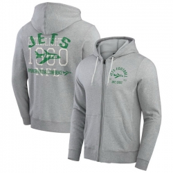 Men New York Jets Heather Gray Vintage Stripe Full Zip Hoodie