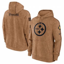 Men Pittsburgh Steelers 2023 Brown Salute To Service Pullover Hoodie