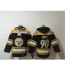 Men Pittsburgh Steelers  90 T  J  Watt Black Ageless Must Have Lace Up Pullover Hoodie