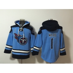 Men Tennessee Titans 1 Cameron Ward Blue Lace Up Pullover Hoodie