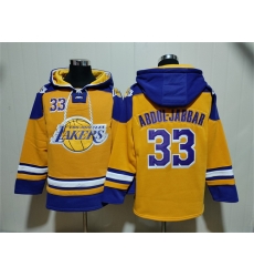 Men Los Angeles Lakers 33 Kareem Abdul Jabbar Yellow Lace Up Pullover Hoodie