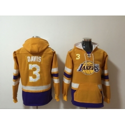 Men's Los Angeles Lakers #3 Anthony Davis Yellow Lace-Up Pullover Hoodie