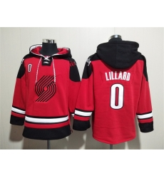 Men Portland Trail Blazers 0 Damian Lillard Red Lace Up Pullover Hoodie