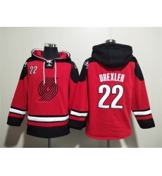 Men Portland Trail Blazers 22 Clyde Drexler Red Lace Up Pullover Hoodie