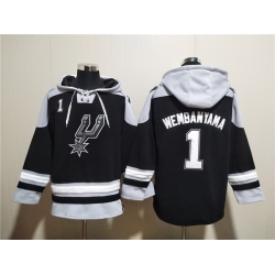 Men San Antonio Spurs 1 Victor Wembanyama Black Ageless Must Have Lace Up Pullover Hoodie