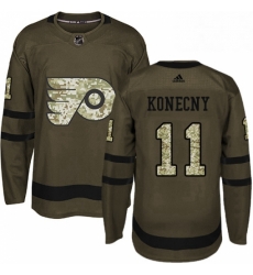 Mens Adidas Philadelphia Flyers 11 Travis Konecny Authentic Green Salute to Service NHL Jersey 