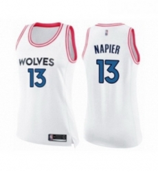 Womens Minnesota Timberwolves 13 Shabazz Napier Swingman White Pink Fashion Basketball Jersey 