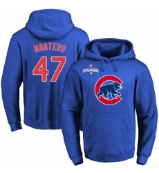 MLB Men Chicago Cubs 47 Miguel Montero Royal Team Color Primary Logo Pullover Hoodie