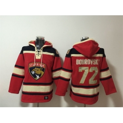 Men Florida Panthers 72 Sergei Bobrovsky Red Lace Up Pullover Hoodie
