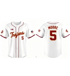 NCAA Trojans #5 Moore Baseball White Stitched Jersey