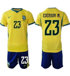 Youth Brazil 2026 FIFA World Cup Yellow Home Soccer Jersey EDERSON M. #23