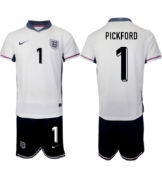 Men England 1 Jordan Pickford 2024 25 White Home Soccer Jersey Suit