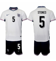 Men England 5 John Stones 2024 25 White Home Soccer Jersey Suit