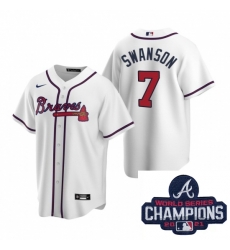 Men Nike Atlanta Braves 7 Dansby Swanson White Home Stitched Baseball Stitched MLB 2021 Champions Patch Jersey