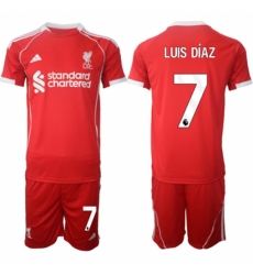 Men Liverpool 7 Luis Daz 2025 Red Home Soccer Jersey Suit Men Liverpool 7 Luis Daz 2025 Red Home Soccer Jersey Suit