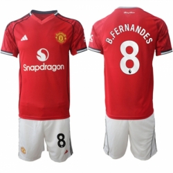 Men Manchester United 8 Bruno Fernandes 2025 26 Red Home Soccer Jersey Suit