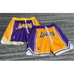 Men Los Angeles Lakers NBA Basketball Shorts Yellow Purple