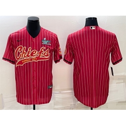 Men Kansas City Chiefs Blank Red With Super Bowl LVII Patch Cool Base Stitched Baseball Jersey