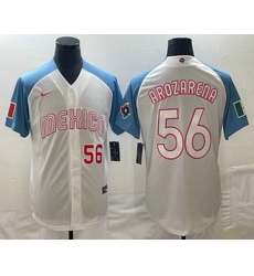 Men's Mexico Baseball #56 Randy Arozarena Number 2023 White Blue World Classic Stitched Jersey