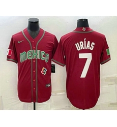 Mens Mexico Baseball #7 Julio Urias 2023 Red Blue World Baseball Classic Stitched Jersey