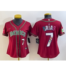 Women's Mexico Baseball #7 Julio Urias Number 2023 Red World Baseball Classic Stitched Jersey8