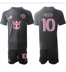Men Inter Miami CF 10 Lionel Messi 2025 Black Away Soccer Jersey Suit
