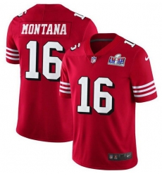 Men NFL San Francisco 49ers 16 Joe Montana Red Vapor Untouchable Limited Stitched 2024 Super Bowl LVIII Jersey Men NFL San Francisco 49ers 16 Joe Montana Red Vapor Untouchable Limited Stitched 2024 Super Bowl LVIII Jersey