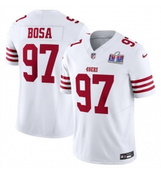 Men San Francisco 49ers 97 Nick Bosa White 2023 F U S E Vapor Untouchable Limited Stitched Football 2024 Super Bowl LVIII Jersey Men San Francisco 49ers 97 Nick Bosa White 2023 F U S E Vapor Untouchable Limited Stitched Football 2024 Super Bowl LVIII Jersey