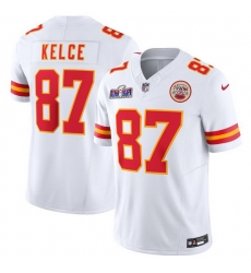 Men Kansas City Chiefs 87 Travis Kelce White 2023 F U S E  Vapor Untouchable Limited Stitched 2024 Super Bowl LVIII Jersey