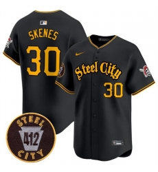 Youth Pittsburgh Pirates 30 Paul Skenes Black 412 Patch Vapor Premier Limited Stitched Baseball Jersey