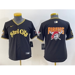 Youth Pittsburgh Pirates Team Big Logo Black 412 Patch Vapor Premier Limited Stitched Baseball Jersey