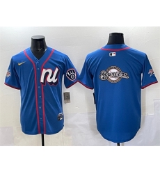 Men Milwaukee Brewers Team Big Logo Blue 2025 All Star Edition Limited Stitched Baseball Jersey