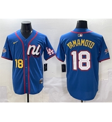 Men National League 18 Yoshinobu Yamamoto Blue 2025 All Star Edition Limited Stitched Baseball Jersey