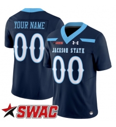 Men Jackson State Tigers ACTIVE PLAYER Custom Navy 2025 F U S E  Vapor Limited Stitched Football Jersey
