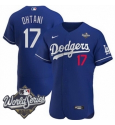 Men Los Angeles Dodgers 17 Shohei Ohtani 2025 World Series Cool Base Stitched Baseball Jersey Blue