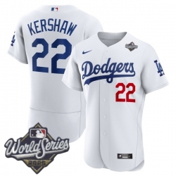 Men Los Angeles Dodgers 22 Clayton Kershaw 2025 World Series Cool Base Stitched Baseball Jersey White