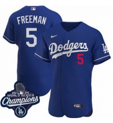 Men Los Angeles Dodgers 5 Freddie Freeman Cool Base 2025 World Champions Stitched Baseball Jersey Blue