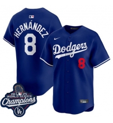 Men Los Angeles Dodgers #8 Enrique Hernandez Blue 2025 World Series Champions Patch Home Limited Stitched Baseball Jersey